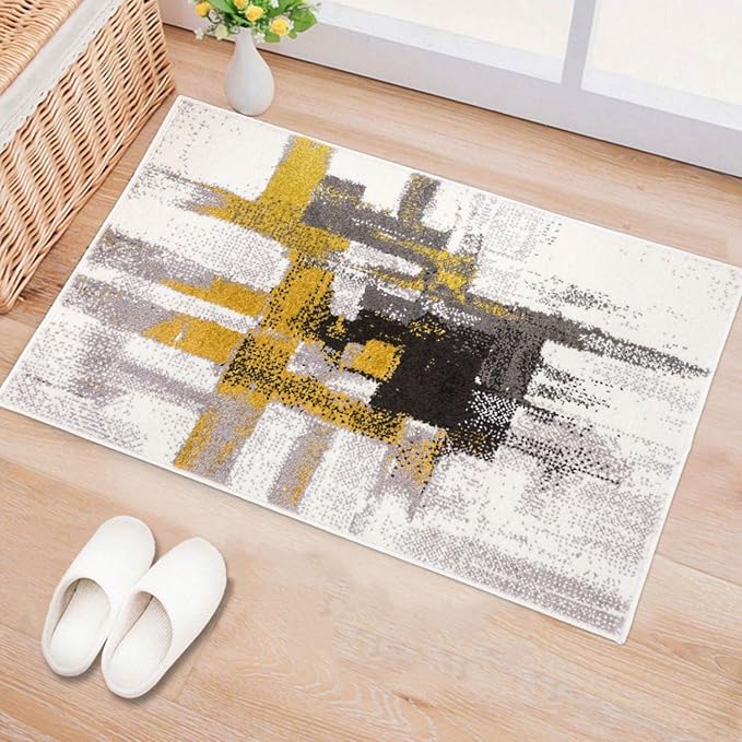 Rugshop Gold Modern Abstract Accent Rug — Non-Shedding for Entryway, Bathroom and Kitchen 2' x 3'