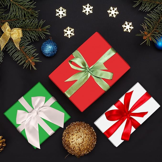 NEBURORA 100 Sheets Christmas Tissue Paper Red Green Grey White Gift Wrapping Tissue Paper for Holiday Gift Crafts Bags and Party Decorations