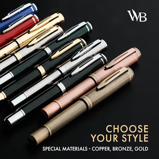 Wordsworth and Black Fountain Pen Mini EDC: Luxury Bronze Heavy Pocket Pen, Medium Nib, 6 Ink Cartridges, Ink Converter, Travel Refillable Writing Pen Gift Set, Men & Women