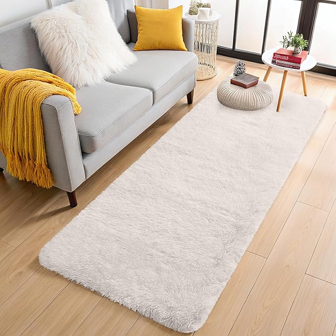 OLANLY 3x6 Machine Washable Runner Rugs for Hallway, Soft Fluffy Shaggy Bedside Rugs for Bedroom, Living Room, Indoor Floor Carpet for Kids Girls and Boys, Nursery Rooms, Home Decor Aesthetic, Ivory