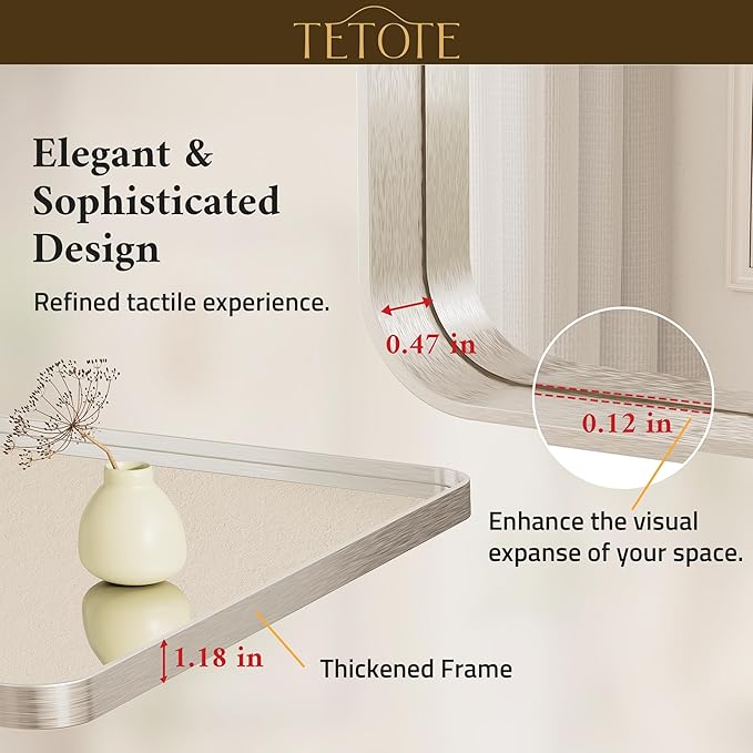 TETOTE 55 x 30 Inch Brushed Nickel Bathroom Mirror for Vanity Metal Framed Mirror Modern Farmhouse for Living Room Entryway(Horizontal/Vertical)