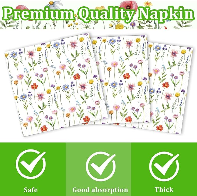 Wildflower Party Plates and Napkins supplies, Floral Paper Plates Wildflower Baby ShowerDecorations Tableware for Spring Summer Pinic Wedding Birthday Tea Party Service 24 Guests