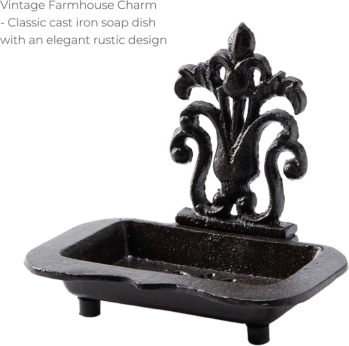 Cast Iron Metal Vintage Soap Dish – Rustic Soap Dish and Farmhouse Soap Holder with Decorative Wall-Mount Design – Ideal for Bathroom, Kitchen, or Vanity Organization