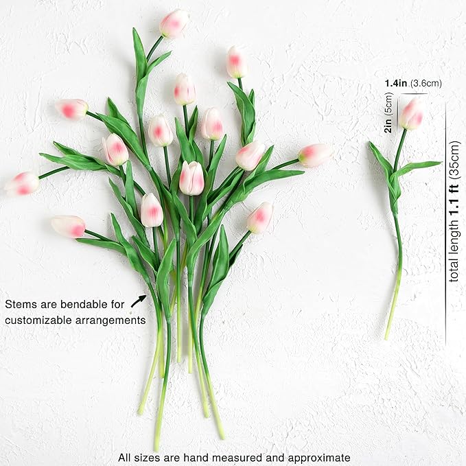 FiveSeasonStuff Real Touch Tulips Artificial Flowers – 15 Stems Faux Tulip Bouquet in Gift Box for Wedding, Home Decor, Party, Floral Arrangements (Jaipur Soft Pink)