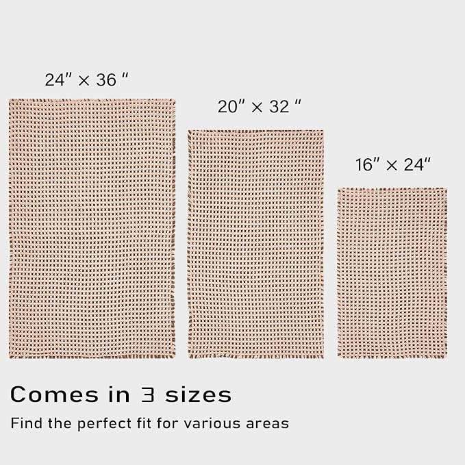 Douceur Waffle Bath mat for Bathroom Floor Non Slip, Super Soft Acrylic Blend Bath Rugs with Tassels, Quick Dry Bathroom Rugs Machine Washable, 16" x 24", Brown