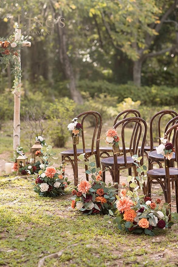Ling's moment 22" Tall Fall Free Standing Artificial Flowers Arrangements 2 pcs Fall Wedding Aisle Runner Chair Decorations Fake Terracotta Arch Entryway Ceremony Reception Church Rose Floral Party