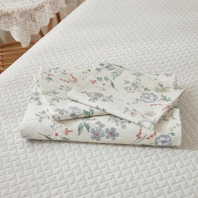 EAVD Chic Shabby Botanical Floral Duvet Cover Twin Soft Cotton Garden Floral Bedding Set with 2 Pillowcases Fresh Reversible Botanical Duvet Cover with Zipper Closure