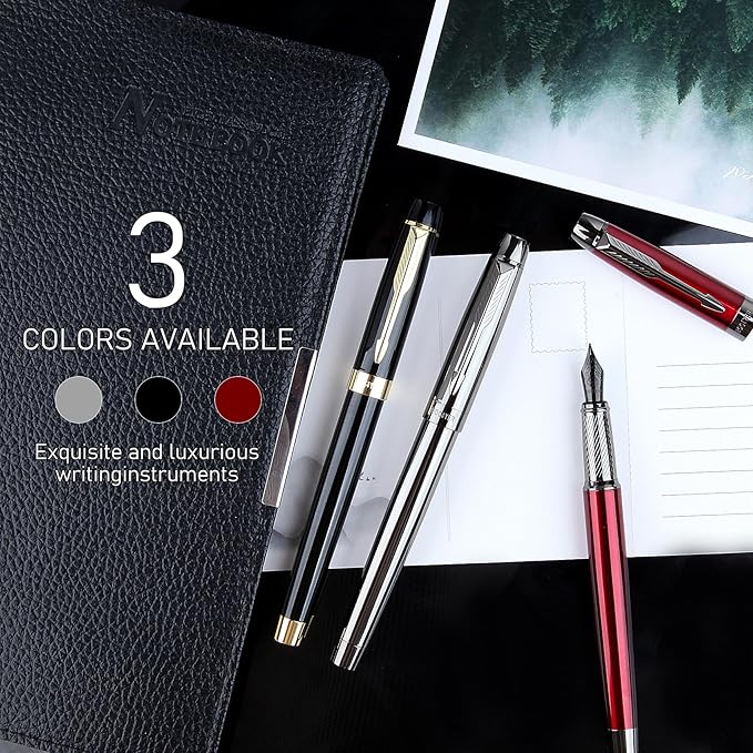 BOCIYER Fountain Pen with Fine Nib & Black Ink, Refillable & Elegant Bent Nib Design, Calligraphy Pens for Writing, Best Fountain Pen for Smooth & Fancy Writing(Grey)