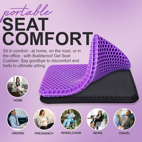 Bulletproof Gel Seat Cushion - Ultra Soft Cooling Gel Pad with Padded Cover | Orthopedic Pressure Relief for Seniors, Car & Office