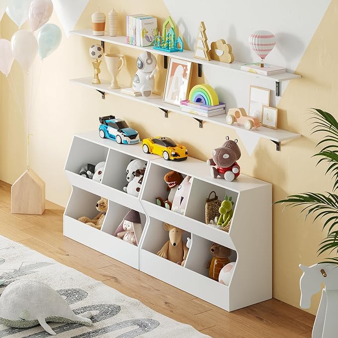 DINZI LVJ Kids Bookshelf, Toy Storage Organizer, Wooden Toy Storage Cabinet, 4 Cubby Children Bookcase, 31.5" L Toddler Book Shelf for Bedroom, Nursery, Hallway, School, White