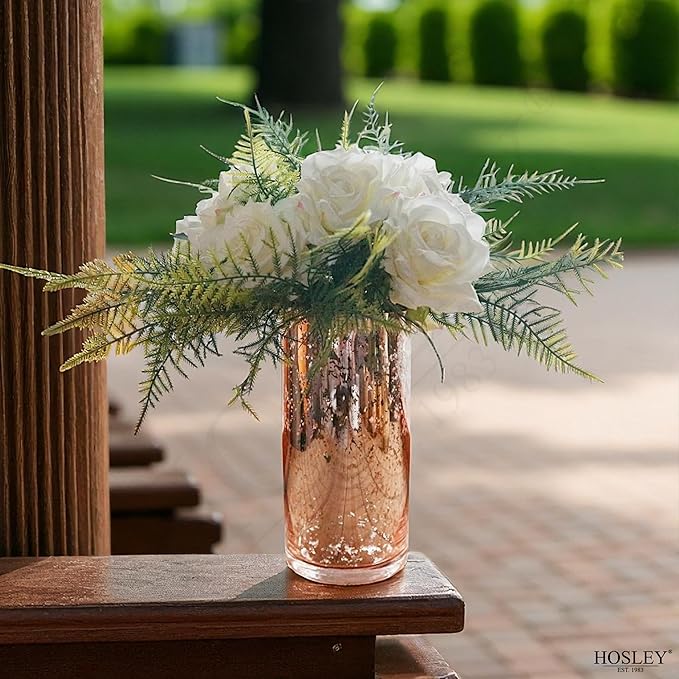 Hosley Set of 2 Mercury Rose Gold Glass Vases – Stylish Decorative Vessels for Boho Home Decor, Weddings, Events, Gifts, Table Centerpieces, and Creative DIY Craft Projects