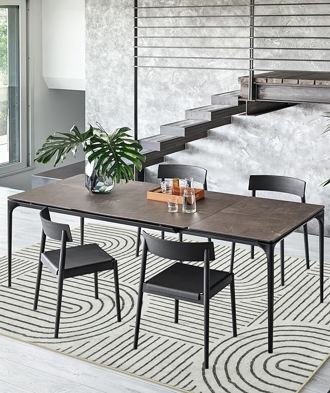 Lahome Abstract Washable Area Rug, 5x7 Rug for Bedroom Non-Slip Soft Living Room Rug, Ultra-Thin Modern Black and White Rug Throw Large Carpet for Dining Room Darrell(5'x7',Black)