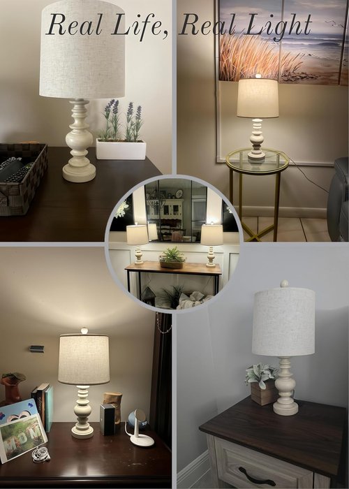BOBOMOMO Rustic Table Lamp Set of 2 - Vintage Linen Lamps for Living Room & Bedroom Nightstands