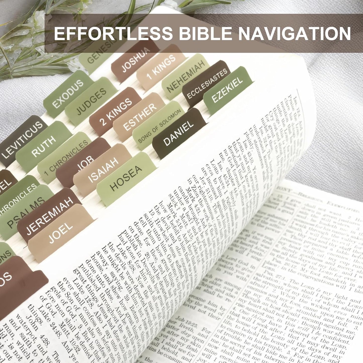 Skiennix Bible Tabs - Laminated Boho Theme Indexing Tabs for Easy Navigation - Matcha Color