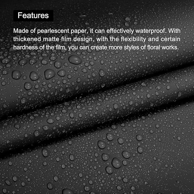 MECCANIXITY Set of 20 Flower Wrapping Paper 22.8x22.8 Inch Waterproof Florists Wrapping Paper for Florist Bouquet Supplies, DIY Crafts, Gift/Gift Box Packaging Black