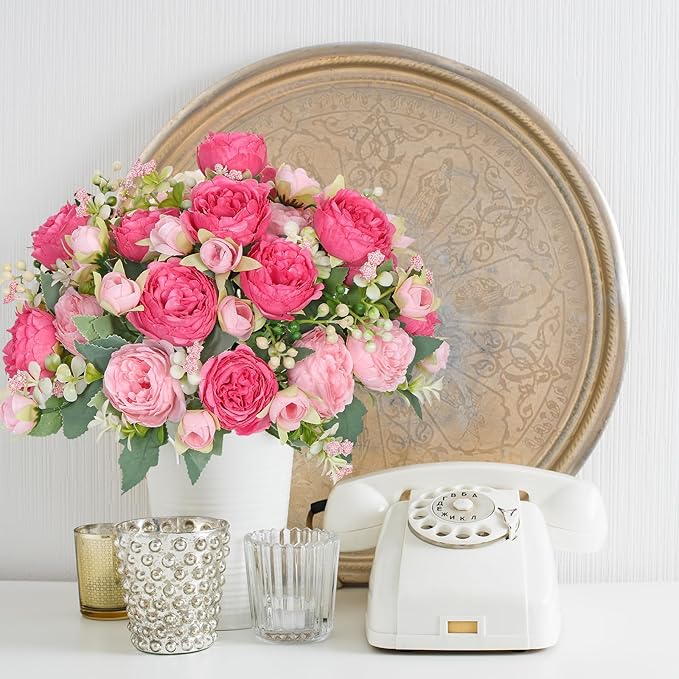 SOMYTING Peonies Artificial Flowers, Fake Flowers Pink Peonies Faux Flowers Vintage Artificial Silk Flower Peonies Bouquets Floral Arrangements Home Wedding Party Coffee Table Decor (Rose Pink, 2PCS)