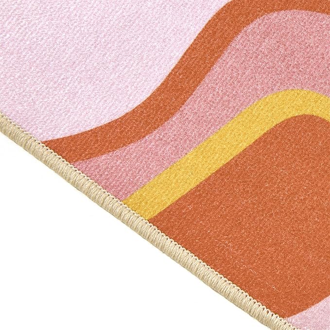Colorful Abstract 6x9 Area Rug Ultra Thin Flatweave Funky Aesthetic Colorful Striped Living Room Rug Orange Blush Washable Carpet for Nursey Entryway Bedroom Dining Room Dorm Office
