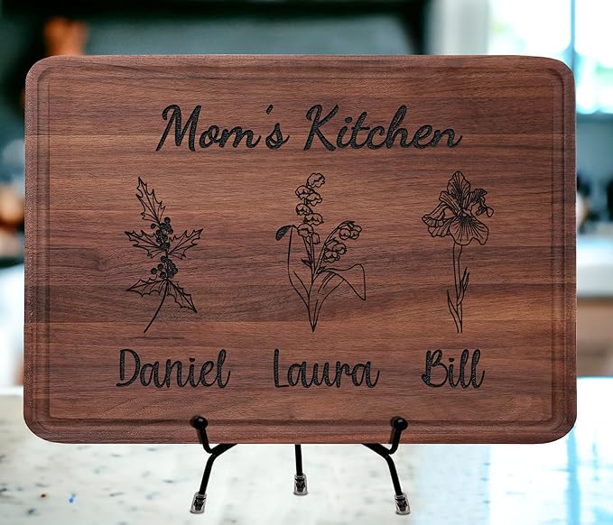 Personalized Cutting Boards, Gifts for Mom - Grandma, Birth Flower Grandma's Garden, Christmas, Birthday Mothers Day Gift for Grandma From Grandkids, Son - Daughter, Chopping Board for Mom's Kitchen