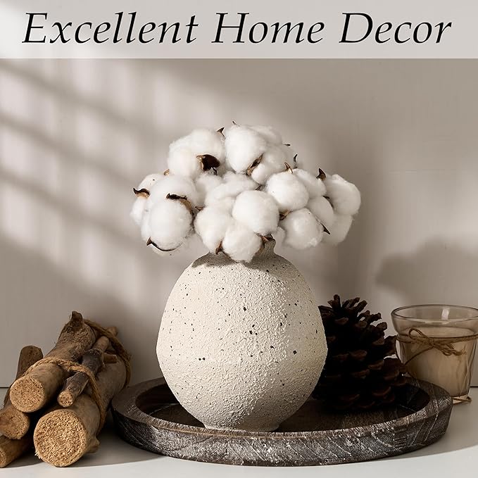 Ceramic Flower Vase, 6.22 Inch Rustic Farmhouse Vase Home Decor, Handcrafted Vintage Pottery Vase, Small Terracotta Vases for Living Room, Table, Shelf, Fireplace, Cream-White