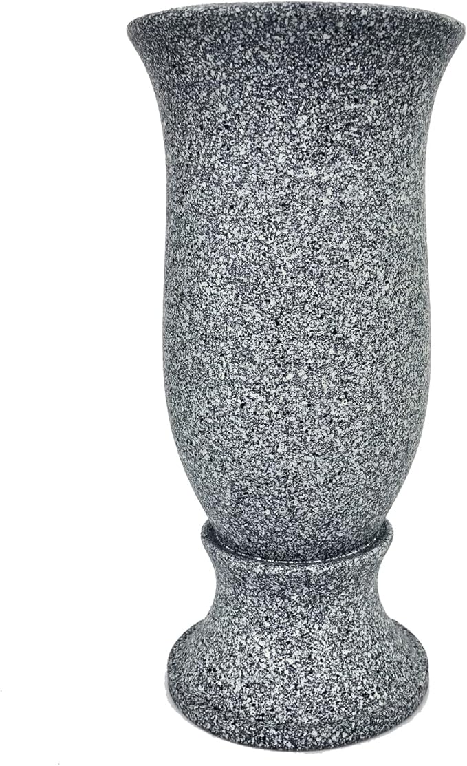 Grave Decorations for Cemetery Vase for Flowers with Stakes and Floral Foam, Draining Holes - for Garden, Grave,Cemetery,Lawn, Yard - Memorial Grave Decorations - Nature Granite Colour