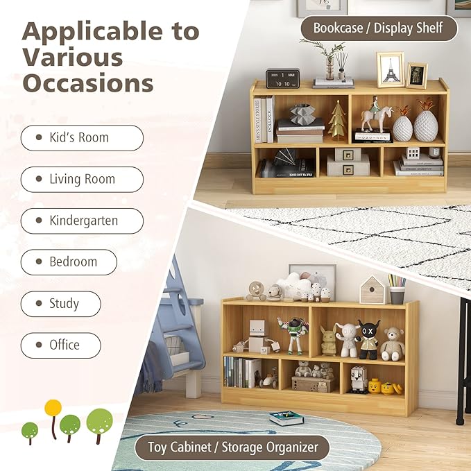 Toy Storage Organizer, 2-Tier Kids Bookshelf, 5 Cube Kids' Bookcases, Cabinets & Shelves, Wooden Toy Organizers, Small Book Shelf for Bedroom, Playroom, Classroom, Nursery (Burlywood)