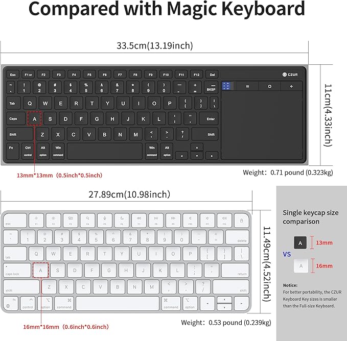 CZUR Rechargeable Bluetooth Keyboard with Touchpad, Portable Computer Keyboard with Trackpad, Wireless Ultra Slim Keyboard for PC/Laptop/Tablet/Phone, for Windows/Android/Mac/iOS
