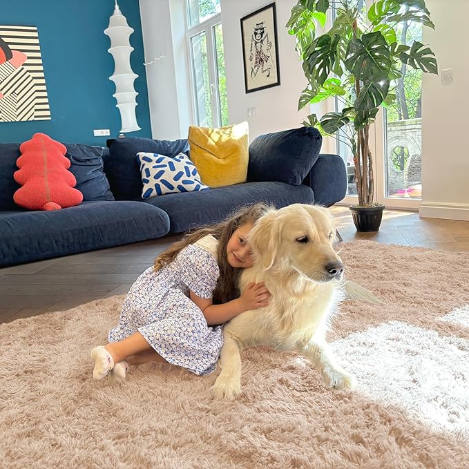 OLANLY 6x8 Machine Washable Large Area Rugs for Living Room, Bedroom, Soft Fluffy Shaggy Bedside Rug, Indoor Floor Carpet for Kids Girls and Boys, Dorms, Nursery, Home Decor Aesthetic, Beige