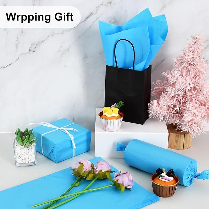 BEISHIDA 100 Sheets Blue Tissue Paper Bulk, Wrapping Tissue Paper for Gift Bags, 14 x 20 Inch Gift Wrap for Birthday Wedding Graduation DIY Crafts Holiday Flowers
