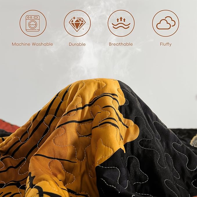 Dintszyayue Black Quilt Set King, 3 Pieces Red Floral Bedspreads Lightweight Coverlet Set for All Seasons, Reversible Quilted Printed Bedding Set with 2 Pillow Shams