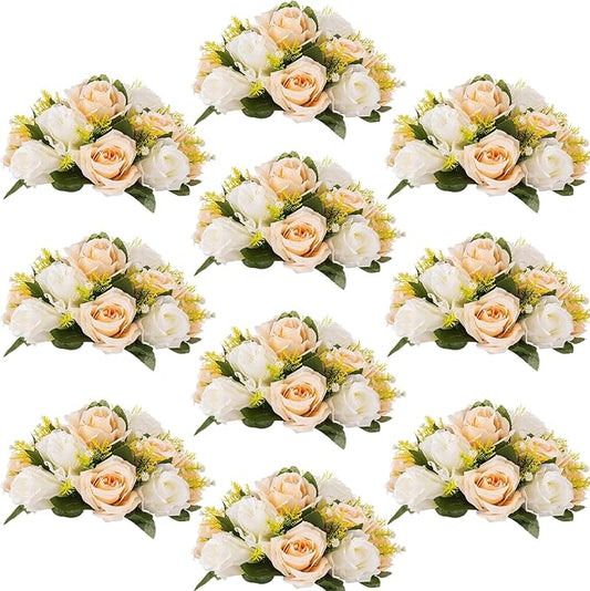 Flower Centerpieces for Wedding Tables: Wedding Table Decorations Peachy Champagne & White Flower Balls Centerpieces for Engagement Cerebration Party Center Pieces 10 Packs