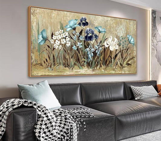 VEAEE Flowers Canvas Wall Art - Floral Canvas Pictures, Living Room Wall Decor, Wildflowers Botanical Canvas Prints Painting Abstract Artwork Bedroom Office Kitchen Home Decoration 29"x58"
