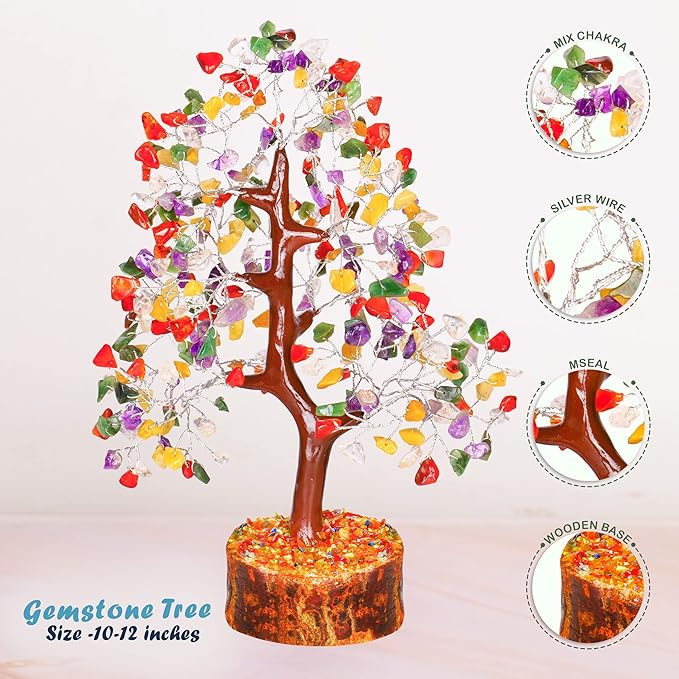 Chakra Tree - Crystal Tree - Feng Shui Tree - Crystal Tree for Positive Energy - Money Crystal Stone - Bonsai Tree - Chakra Tree of Life Decor - Tree of Life Sculptures Tabletop - Good Luck Gifts