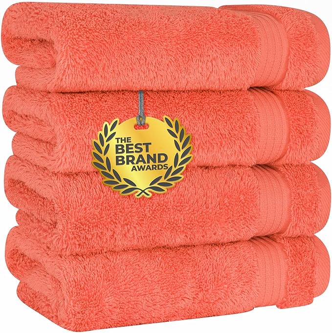 Cotton Paradise Hand Towels for Bathroom, 100% Cotton Turkish 4 Piece Hand Towel Set, Soft Absorbent Face Towels, Coral