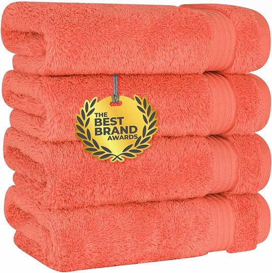 Cotton Paradise Hand Towels for Bathroom, 100% Cotton Turkish 4 Piece Hand Towel Set, Soft Absorbent Face Towels, Coral