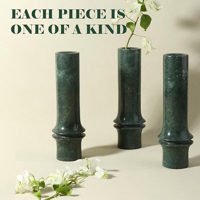 Bamboo Vase for Home Decor, Natural Marble Vase Rustic Vintage Decorations for Living Room, Table, Bathroom, Holiday & Weddings, Rustic Flower Vases (Indian Green)