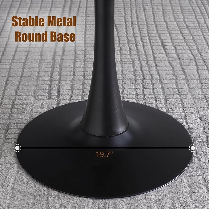 24 Inch Modern Round Dining Table, Mid Century Pedestal Kitchen Table for Small Spaces, Natural Wood Top Coffee Table with Stable Metal Base for Apartment, Living Room, Office, Studio