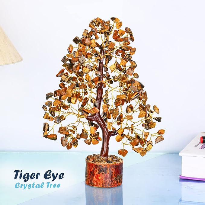 YATHABI Tiger Eye Crystal - Gem Tree - Stone Bonsai Tree - Good Luck Money Tree - Chakra Stone - Spiritual Tree - Crystal Tree for Life Decor - Crystal Gift - Crystal Energy