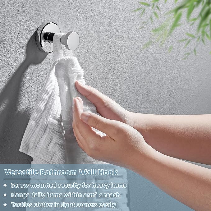 APLusee Bathroom Towel Hook Polished Chrome, SUS 304 Stainless Steel Robe Coat Hook Hanging for Restroom Kitchen Garage Wall Mounted
