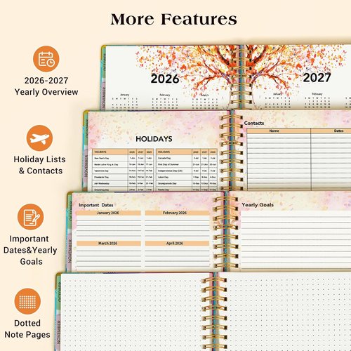 Colorful Feather Planner 2026-2027 | 18-Month Weekly & Monthly Organizer - Large A4 Hardcover, 8.5" x 11"