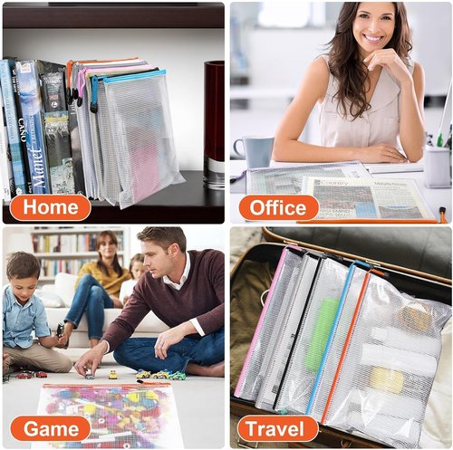 Krvyrn Mesh Zipper Pouches - 12 Pack A3 Waterproof Storage Bags for Games, Puzzles & Supplies