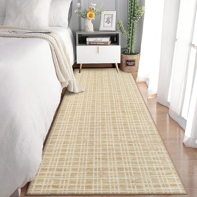 Washable Runner Rug 2x6 Runners for Hallway Entryway Rug Modern Non Slip Kitchen Rugs Bathroom Rugs Soft Faux Wool Stain Resistant Carpet for Bedroom Laundry 2'x6' Yellow