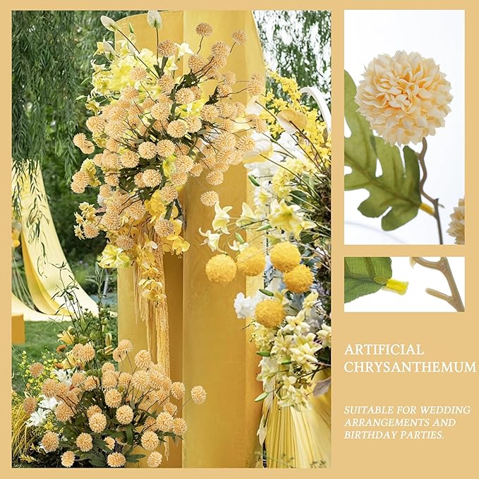 Fake Flowers 20.5In Artificial Chrysanthemum Faux Mums Faux Flowers for Vase Fall Long Stems Flower Silk Flower for Indoor Home Decoration Kitchen Office Wedding Decor 10PCS,Orange（No Vase）