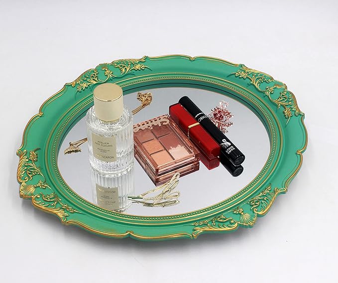 YCHMIR Vintage Decorative Wall Mirror 14.8 x 13.1 Inch Oval Mirror （Green）