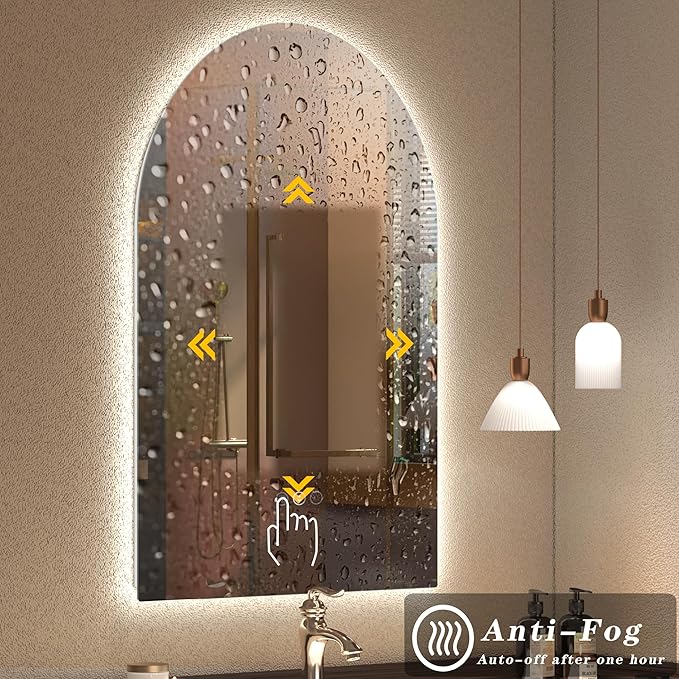 22x32 Arched LED Bathroom Mirror with Lights, Lighted Bathroom Vanity Mirror for Wall, Dimmable Backlit, Anti-Fog, Memory, ETL Listed