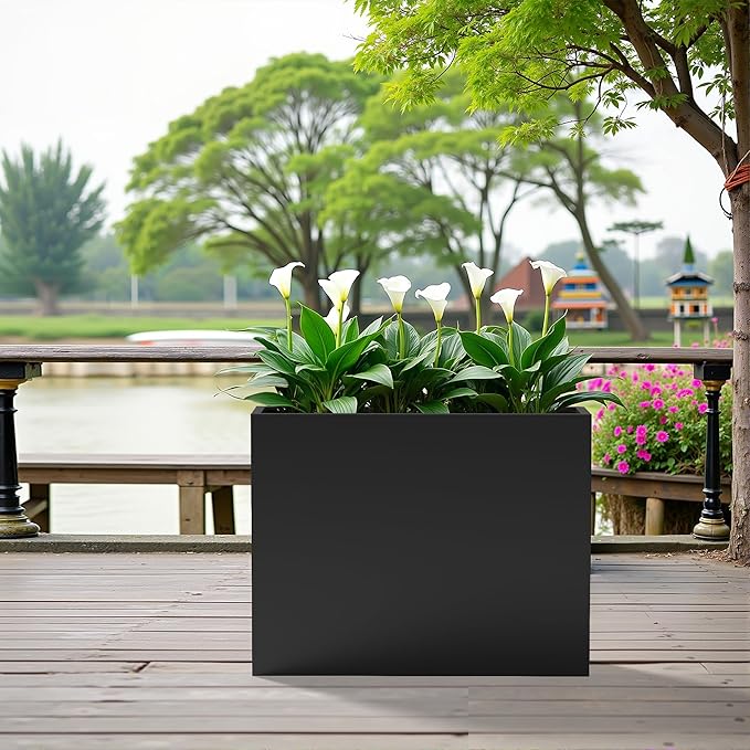 Casaphoriar Metal Planter Box 36"x9"x28", Rectangular Planter with Inner Shelf and Drainage Holes, Perfect for Outdoor Patio and Balcony Decor, Black
