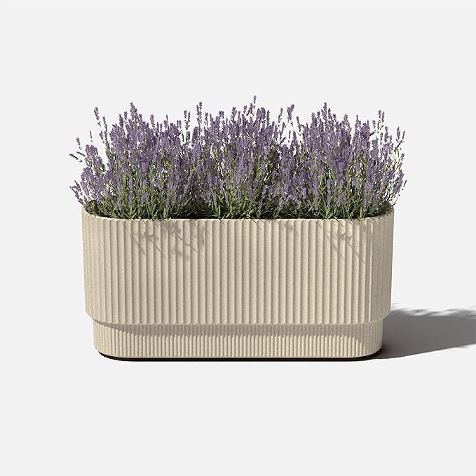 Veradek Demi Series Long Planter for Porch, Patio, Backyard | Durable Plastic-Concrete Material | Modern Décor for Shrubs, Flowers