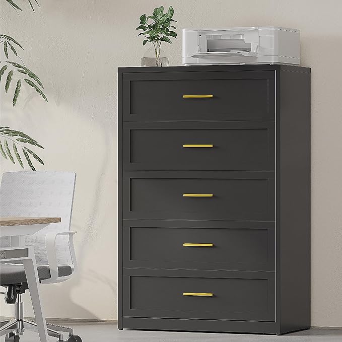 Black Metal Dresser with 5 Drawer，48" Tall Chest of Drawers with Wide Metal Handle,Drawer Organizer for Bedroom,Living Room,Hallway and Entryway