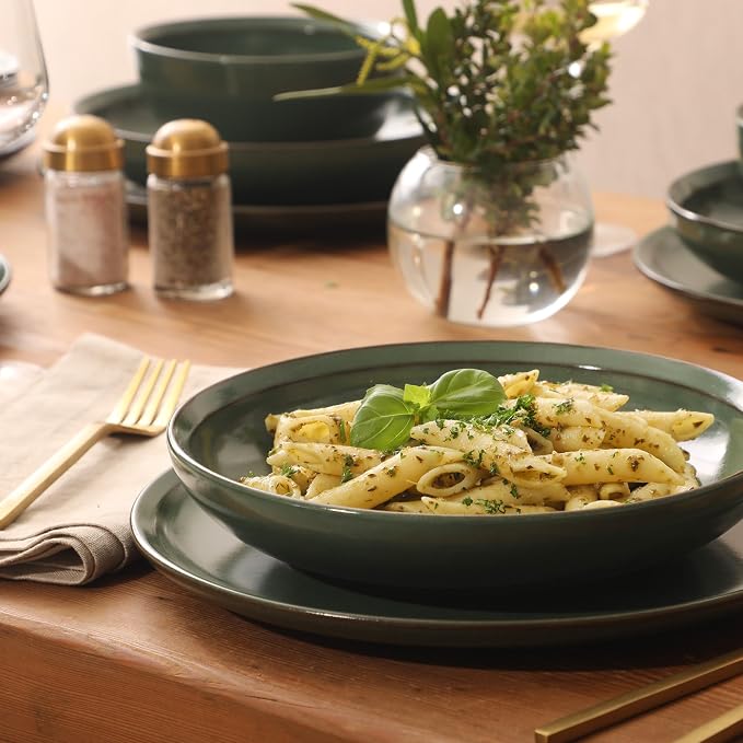 Gibson Elite Beckett Stoneware Matte Reactive Glaze 16 Piece (Service for 4) Plates and Bowls Dinnerware Set - Green