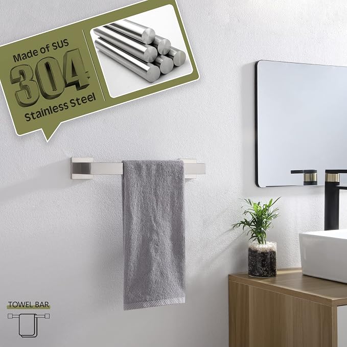 KOKOSIRI 12-Inch Single Towel Bar, Bathroom Kitchen Towel Holder, Wall Mounted SUS304 Stainless Steel Towel Rack, Brushed Nickel, B4003BR-L12