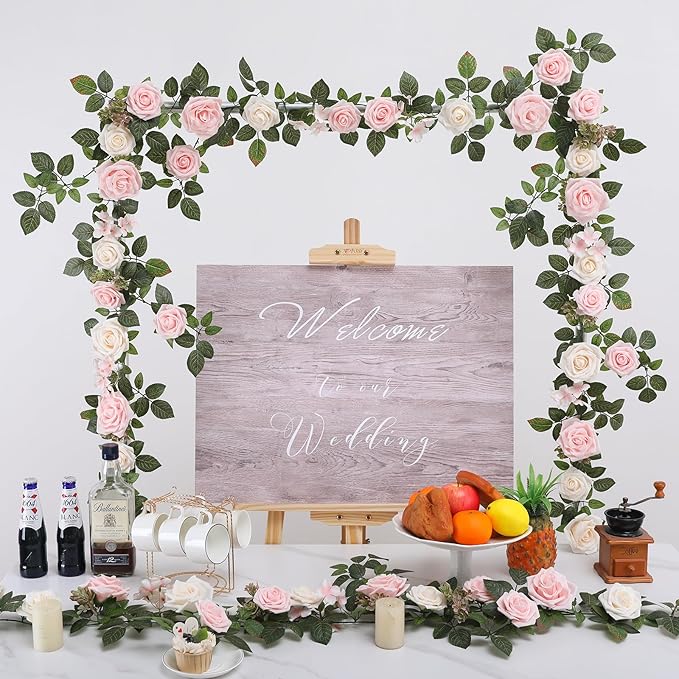 Senseya Artificial Rose Flower Runner Rustic Flower Garland Floral Arrangements Wedding Ceremony Backdrop Arch Flowers Table Centerpieces Decorations